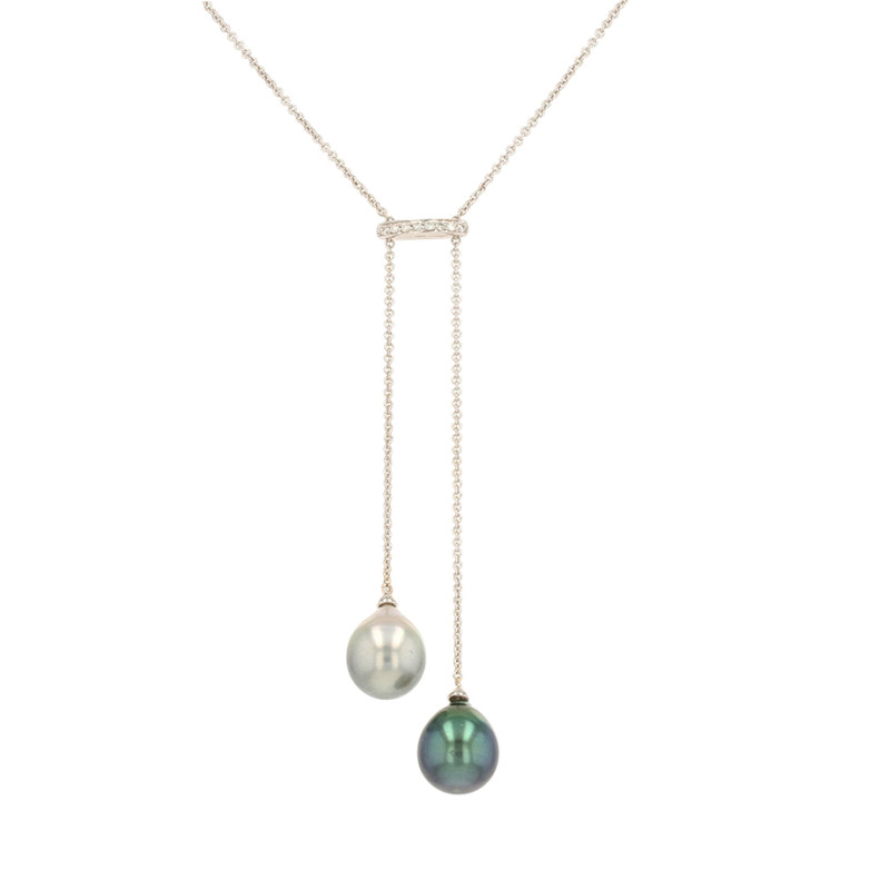 Collier perles de Tahiti et diamants 0.08 carat or blanc 7.12g Comme neuf -  reconditionné disponible sur Gemme Les Bijoux